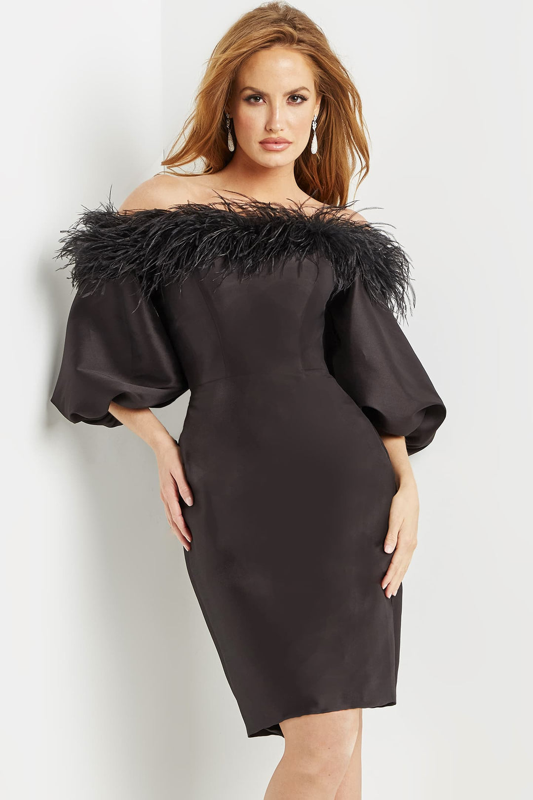 Feather Short Off Shoulder Dress by Jovani 08211