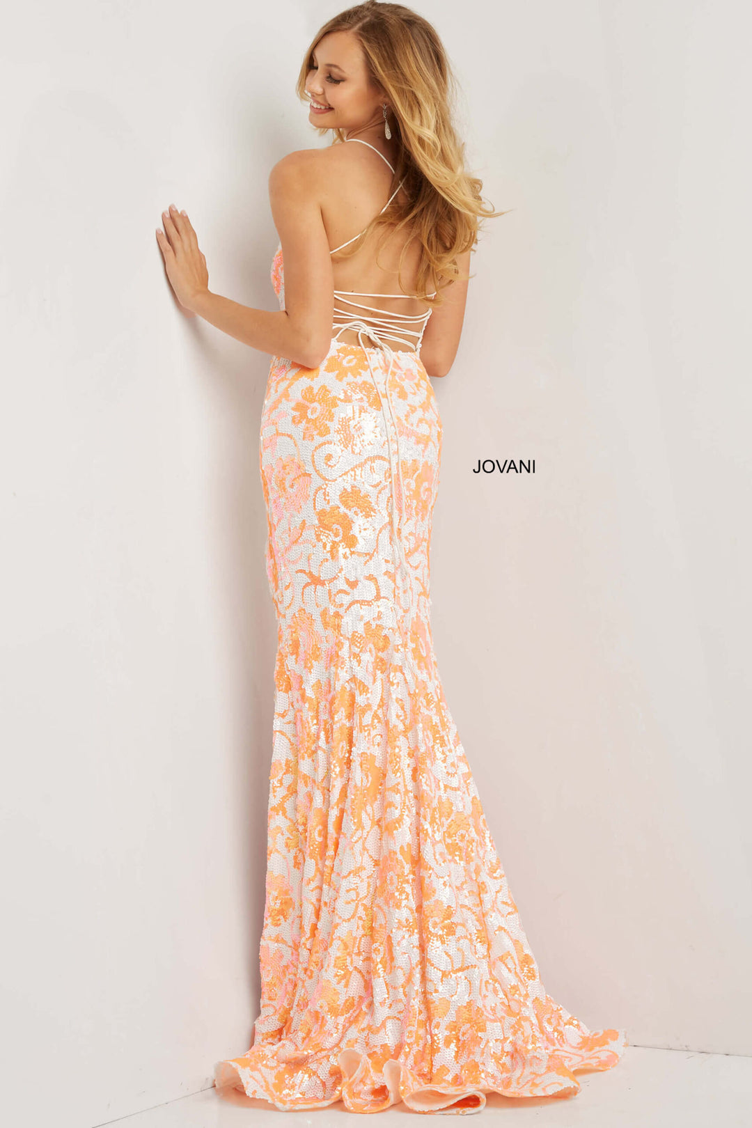 Sequin Print Sleeveless Slit Gown by Jovani 08255