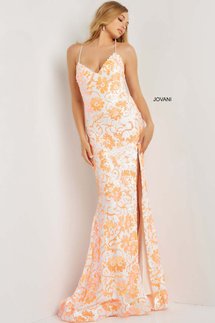 Sequin Print Sleeveless Slit Gown by Jovani 08255