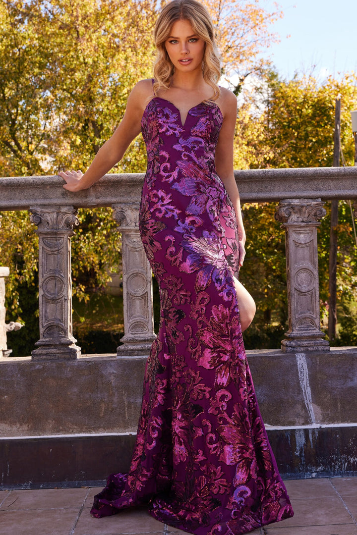 Sequin Fitted Sleeveless Slit Gown by Jovani 08459