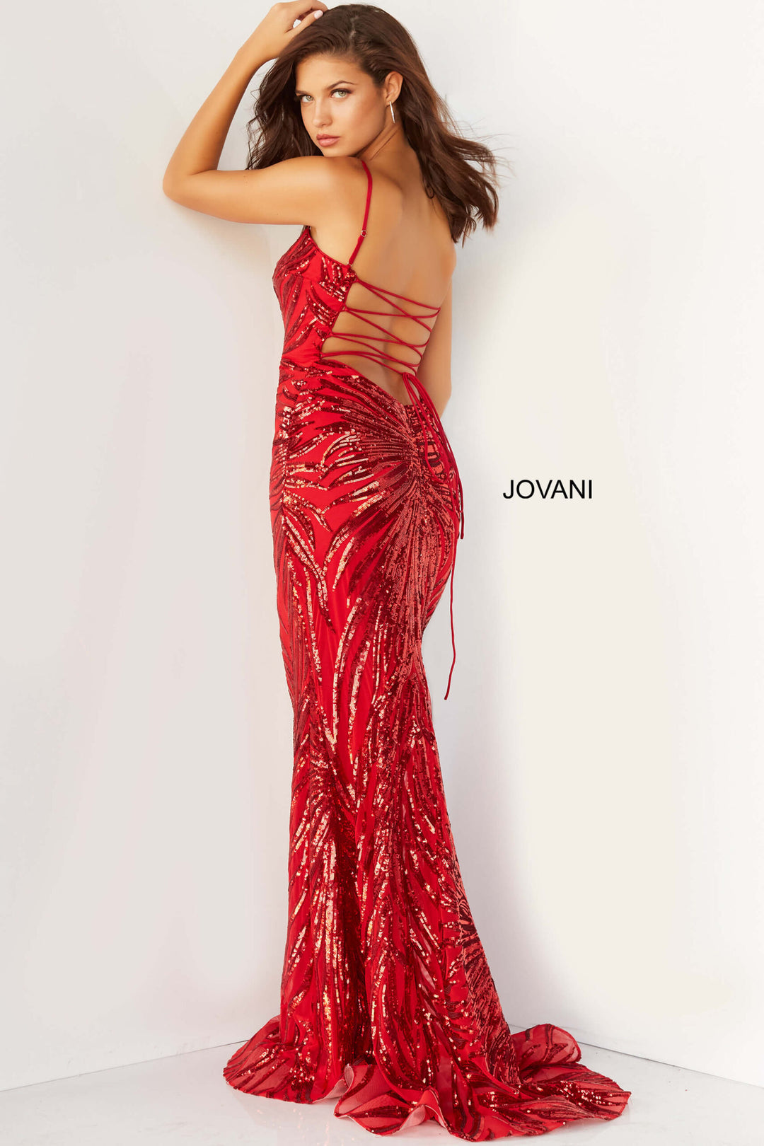 Sequin Print Fitted Sleeveless Gown by Jovani 08481