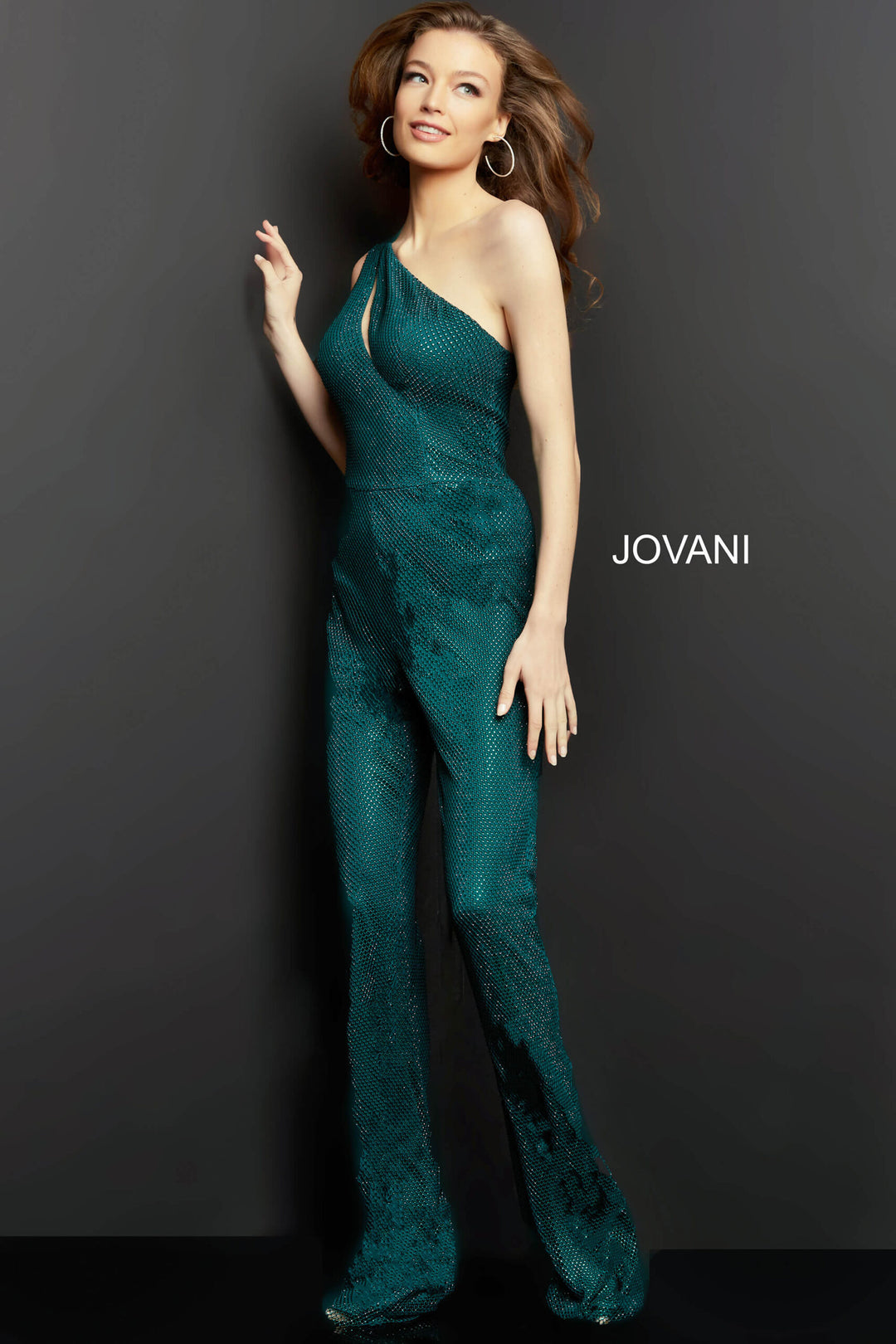 Beaded Jersey One Shoulder Jumpsuit by Jovani 09018