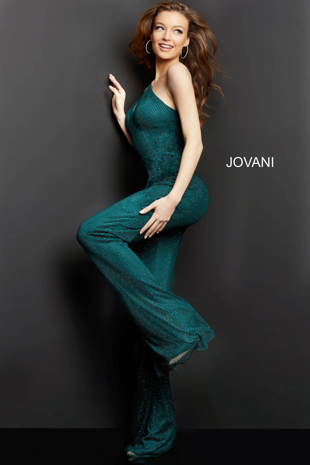 Beaded Jersey One Shoulder Jumpsuit by Jovani 09018