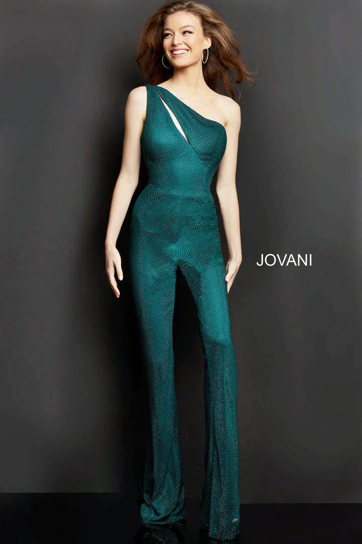 Beaded Jersey One Shoulder Jumpsuit by Jovani 09018