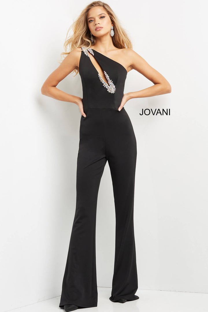 Beaded Jersey One Shoulder Jumpsuit by Jovani 09019