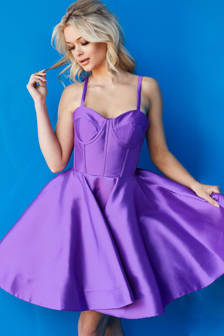 Satin Short Sleeveless A-line Dress by Jovani 09464