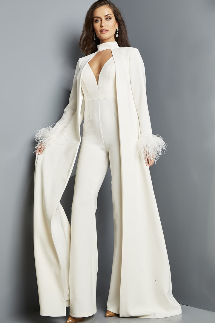 Long Sleeve Feather 2-Piece Jumpsuit by Jovani 09479