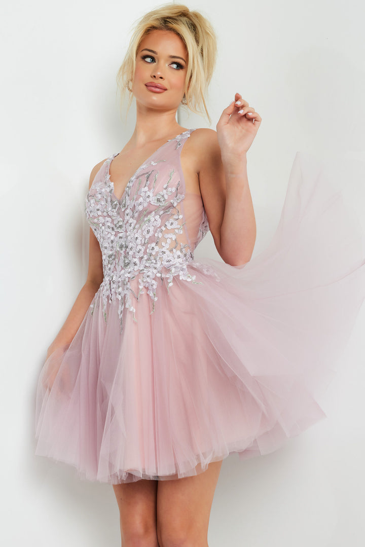 Applique Short Sleeveless A-line Dress by Jovani 09518