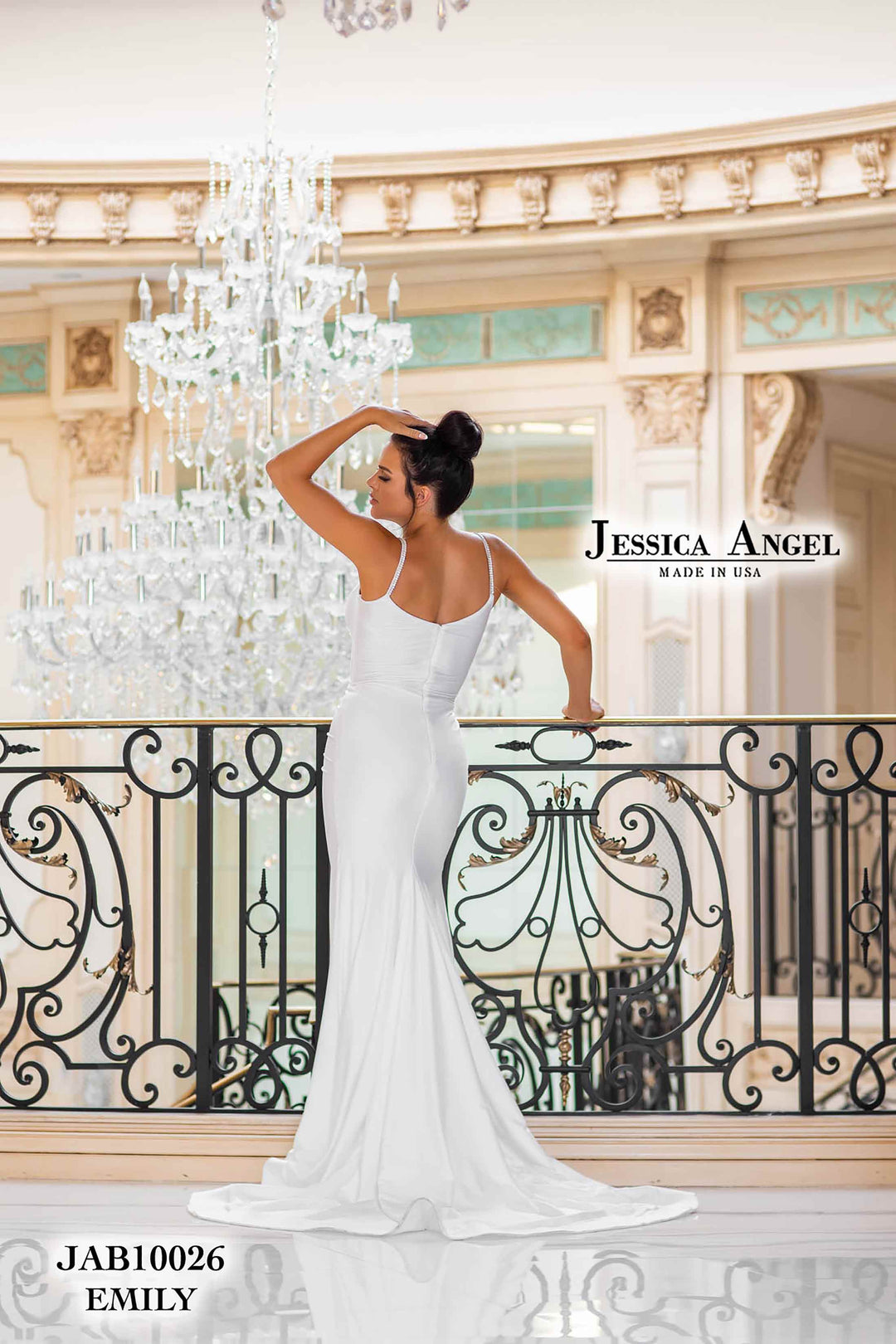 Deep V-Neck Slit Bridal Gown by Jessica Angel 10026