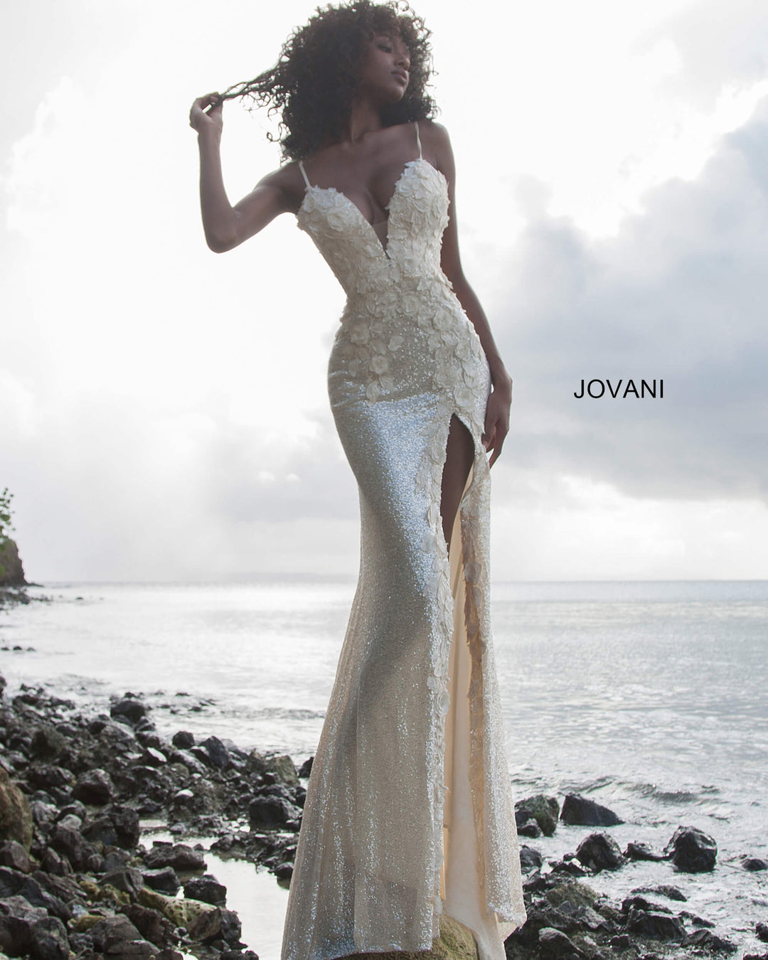 Sequin Fitted Sleeveless Slit Gown by Jovani 1012