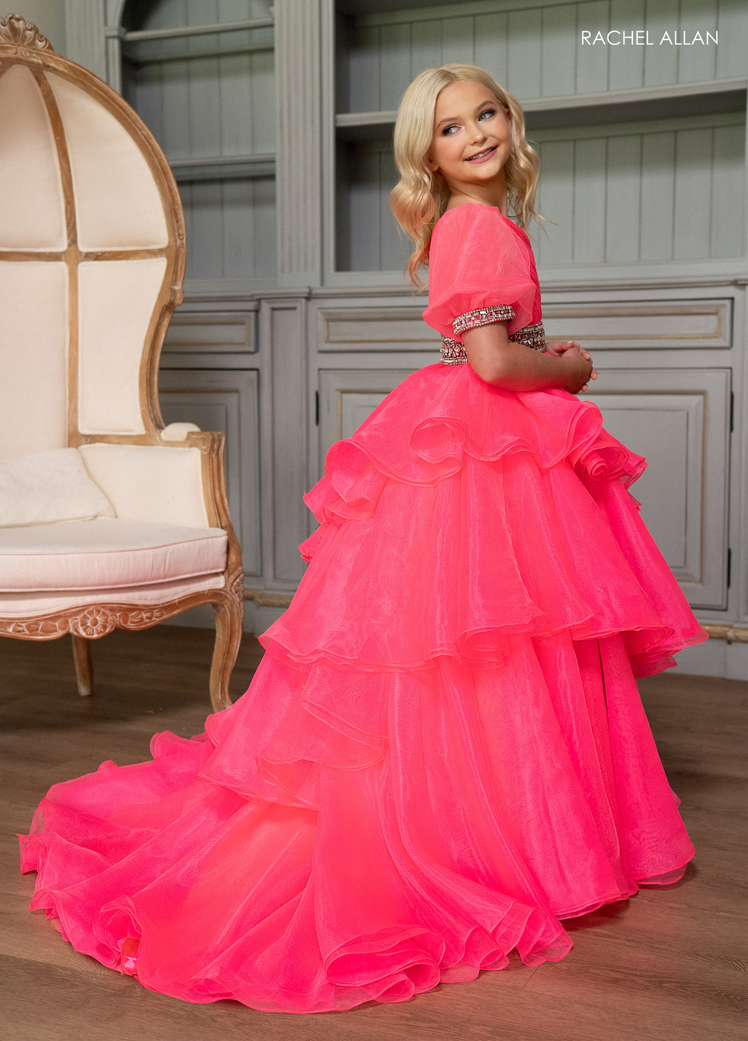 Girl's One Shoulder Tiered Gown by Rachel Allan 10260