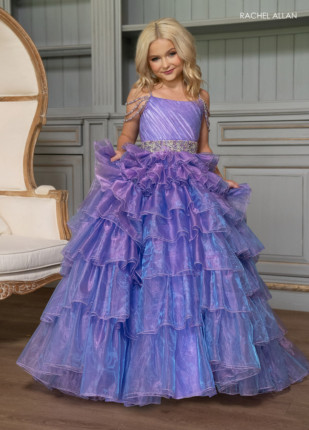 Girl's Cold Shoulder Ruffled Gown by Rachel Allan 10263