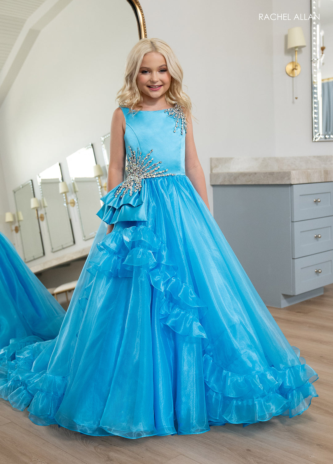 Girl's Sleeveless Ruffled Gown by Rachel Allan 10266