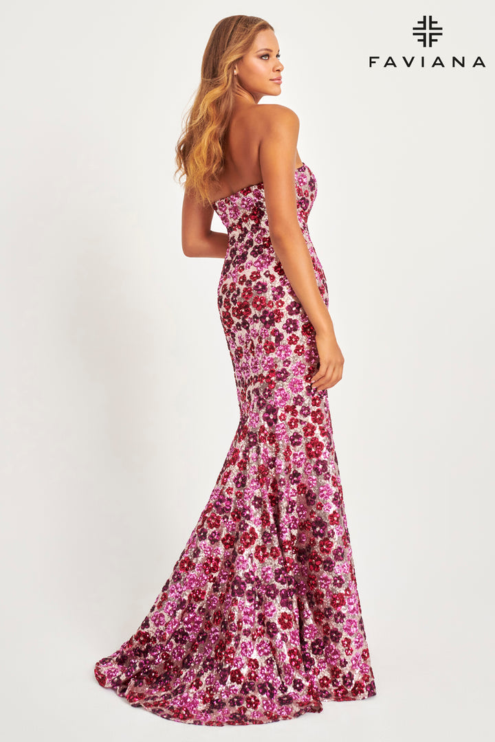 Floral Sequin Strapless Mermaid Dress by Faviana 11036