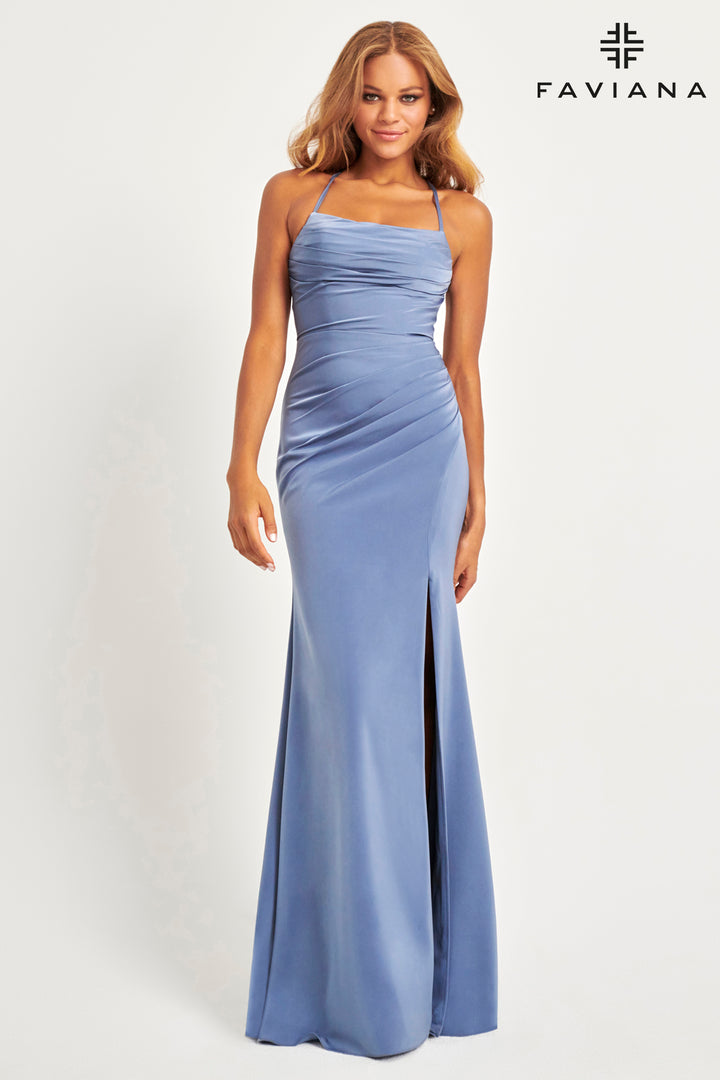 Matte Satin Sleeveless Slit Gown by Faviana 11064