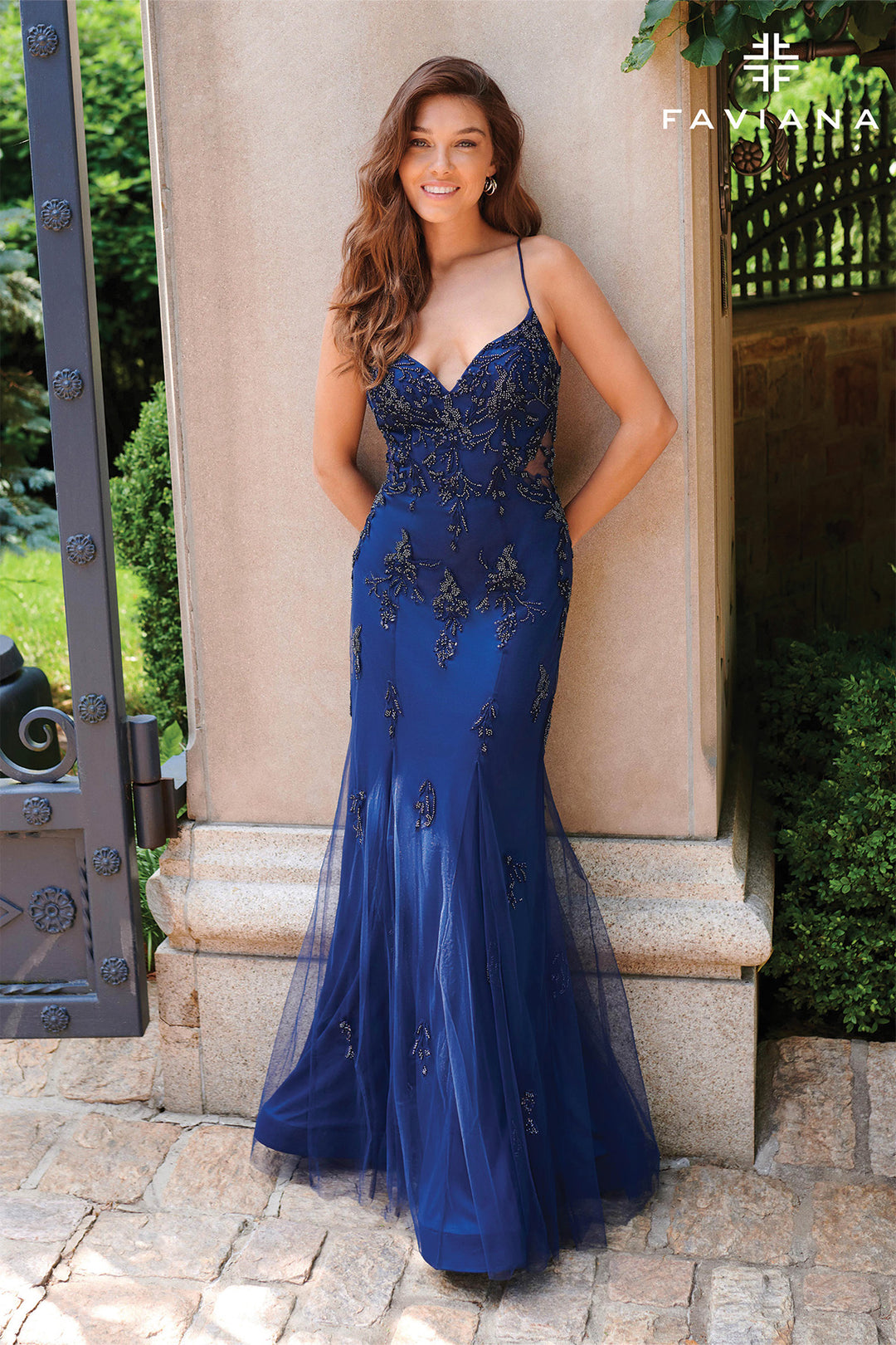 Beaded Applique Sleeveless Gown by Faviana 11227