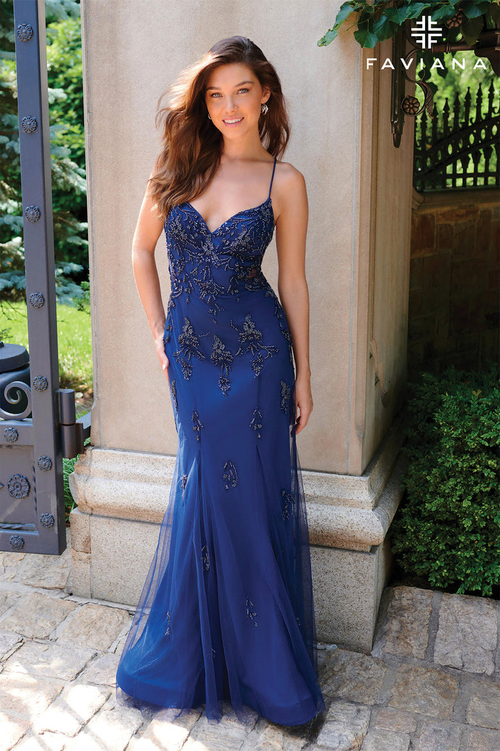 Beaded Applique Sleeveless Gown by Faviana 11227