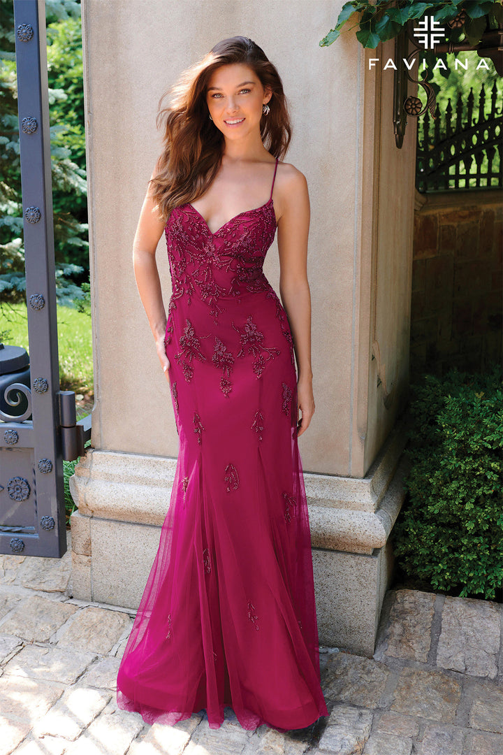 Beaded Applique Sleeveless Gown by Faviana 11227