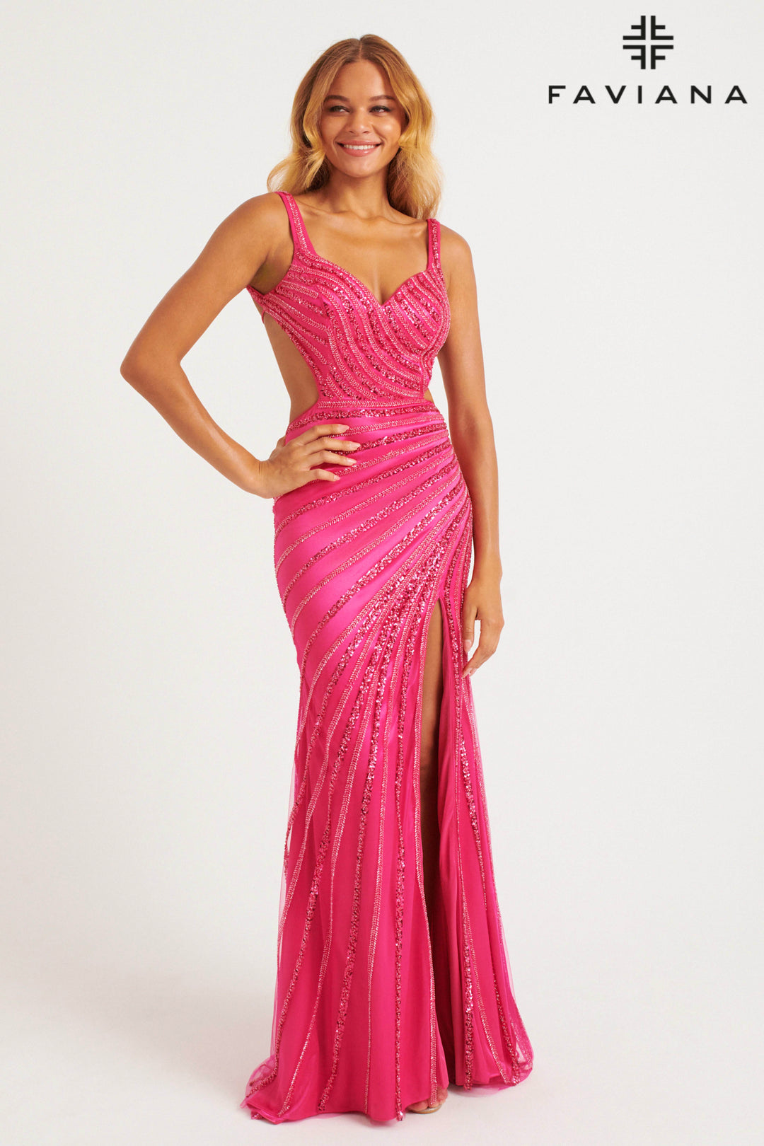 Beaded Fitted Sleeveless Slit Gown by Faviana 11243