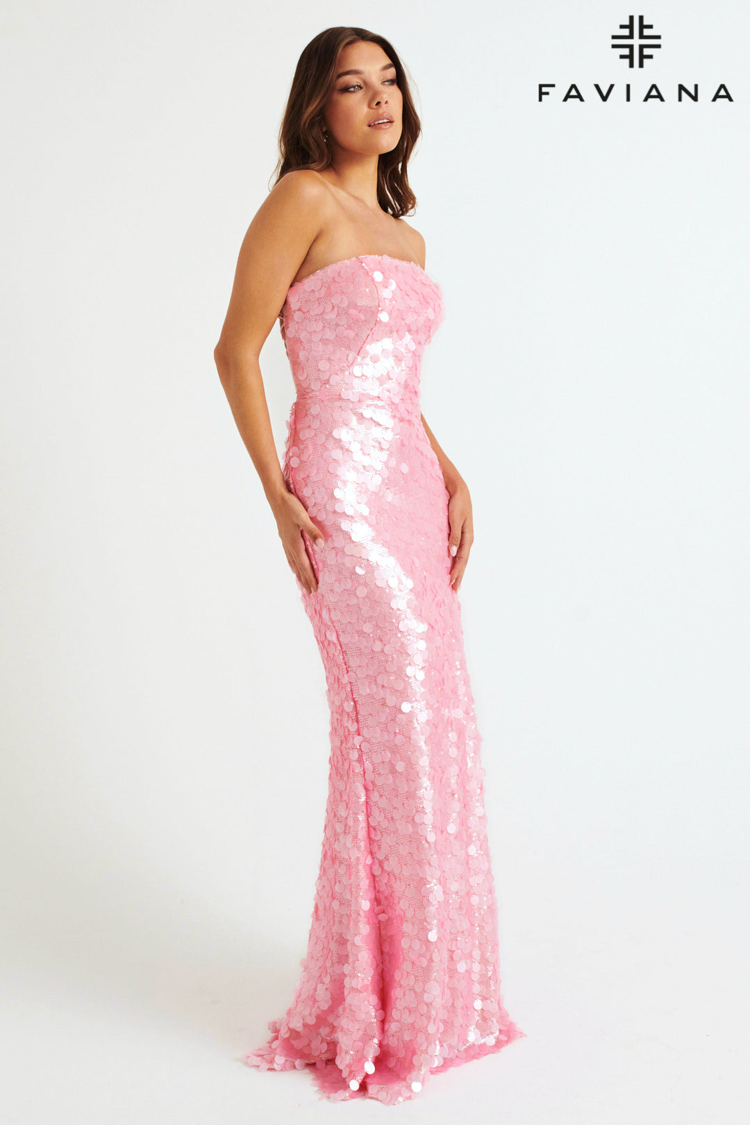 Sequin Fitted Strapless Slit Gown by Faviana 11258