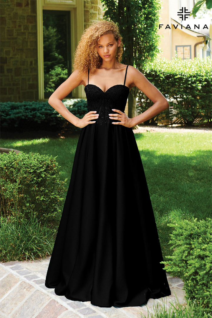 Lace Satin Sleeveless A-line Gown by Faviana 11259