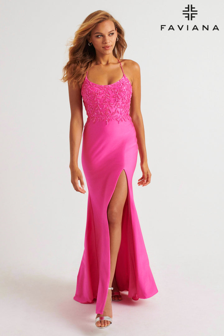 Beaded Charmeuse Sleeveless Gown by Faviana 11264