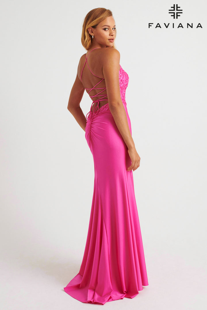 Beaded Charmeuse Sleeveless Gown by Faviana 11264