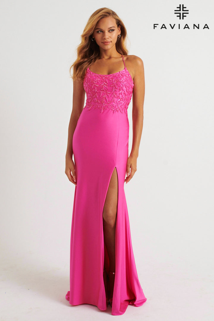 Beaded Charmeuse Sleeveless Gown by Faviana 11264