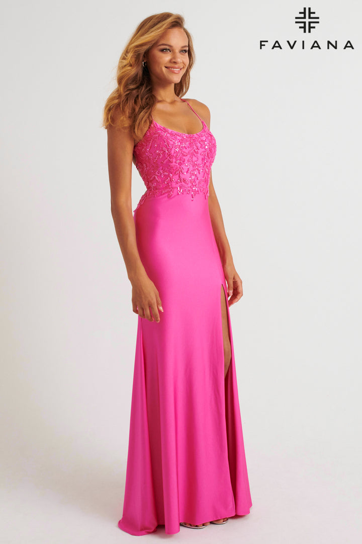 Beaded Charmeuse Sleeveless Gown by Faviana 11264