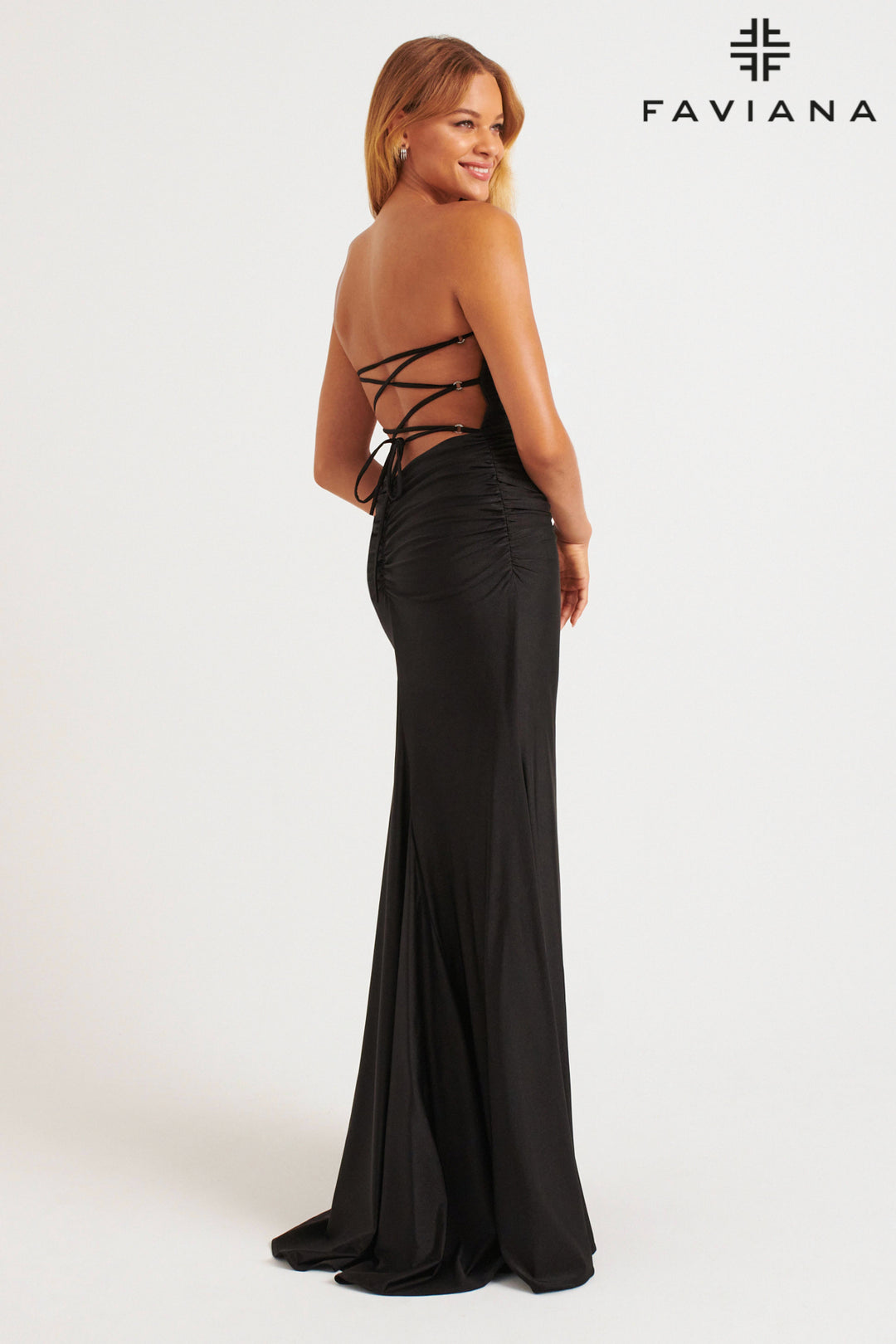 Charmeuse Strapless Slit Gown by Faviana 11266