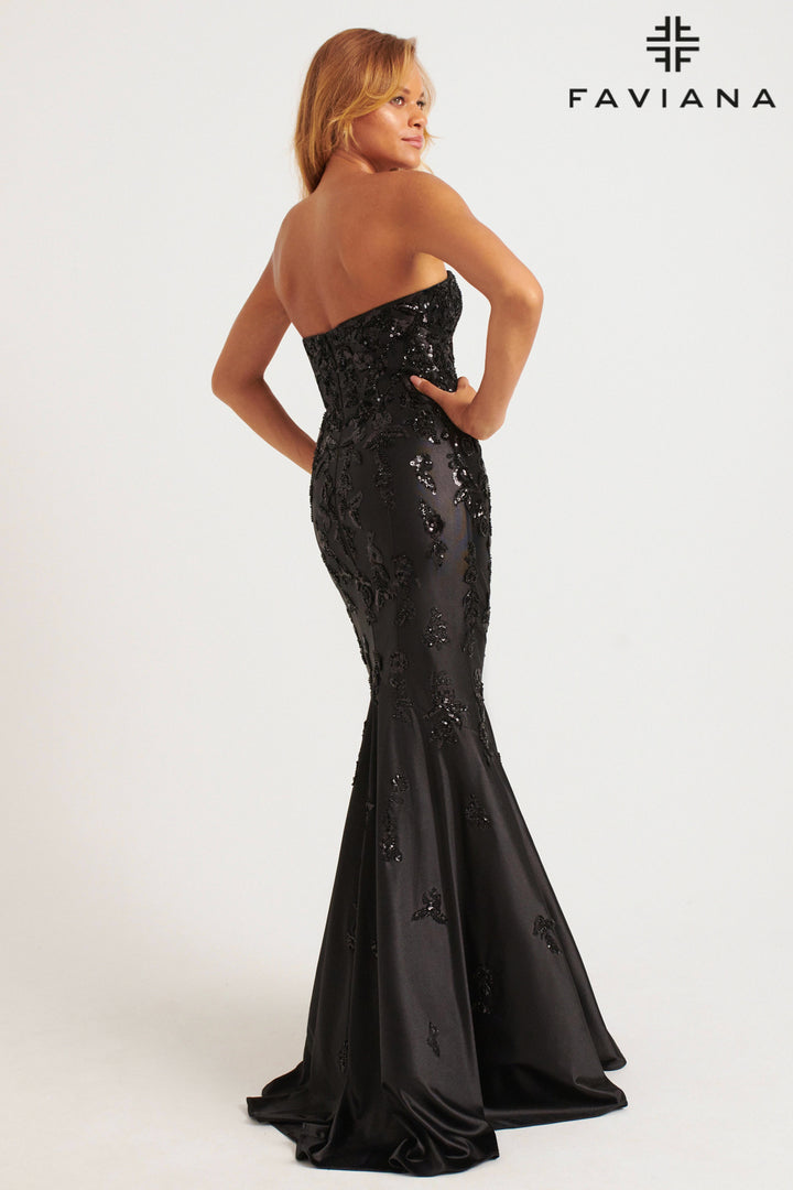 Sequin Satin Strapless Mermaid Dress by Faviana 11271