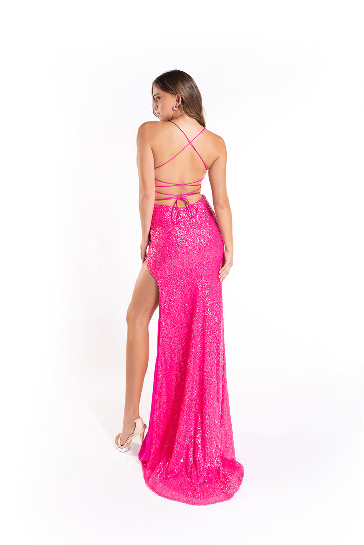 Sequin Fitted Sleeveless Slit Gown by Lucci Lu 1238