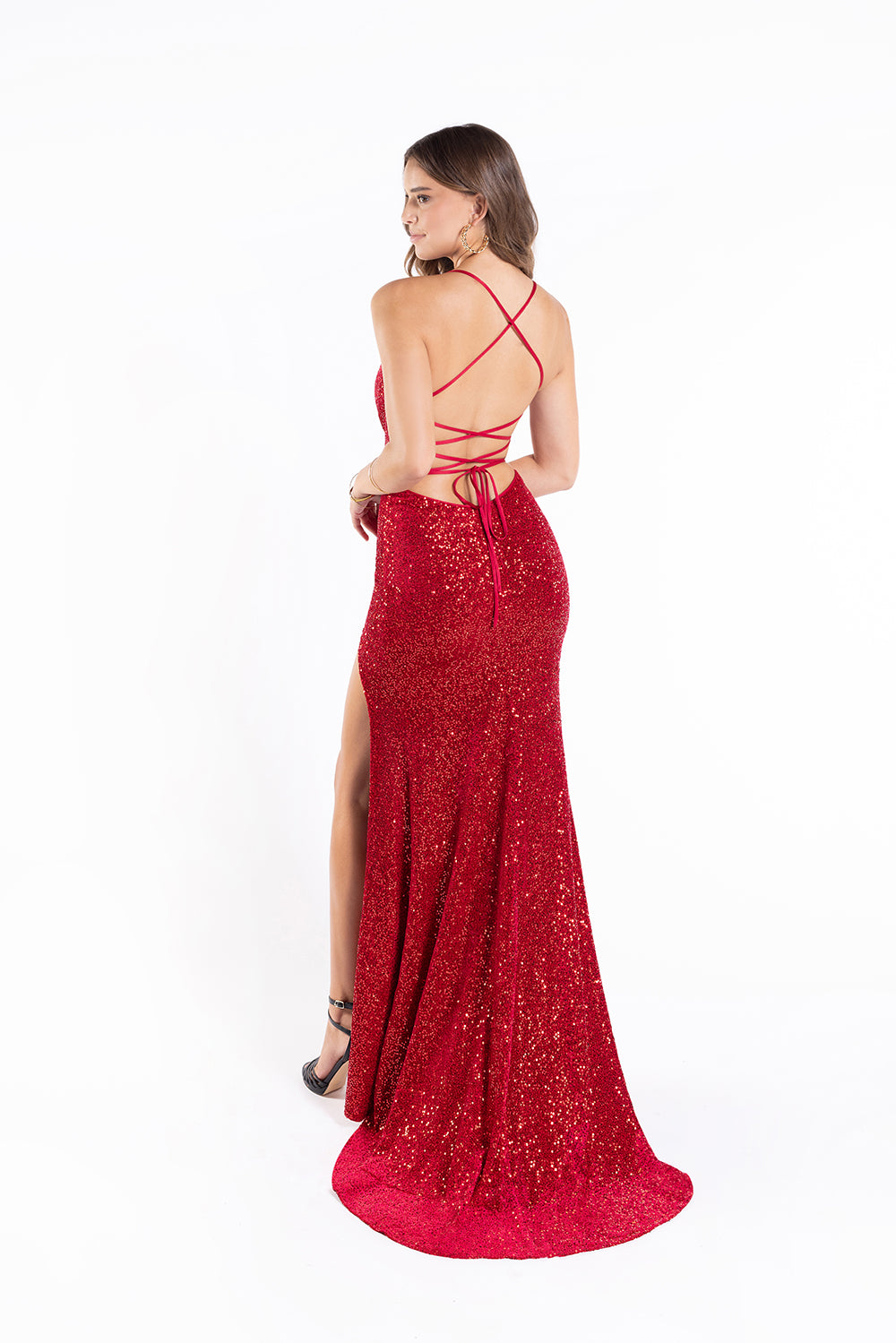 Sequin Velvet Sleeveless Slit Gown by Lucci Lu 1245