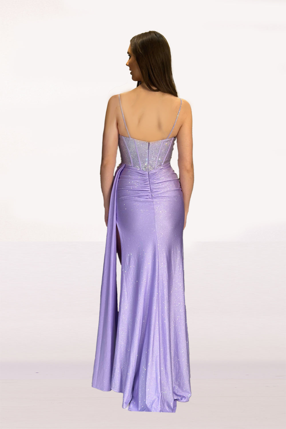 Glitter Satin Sleeveless Slit Gown by Lucci Lu 1298