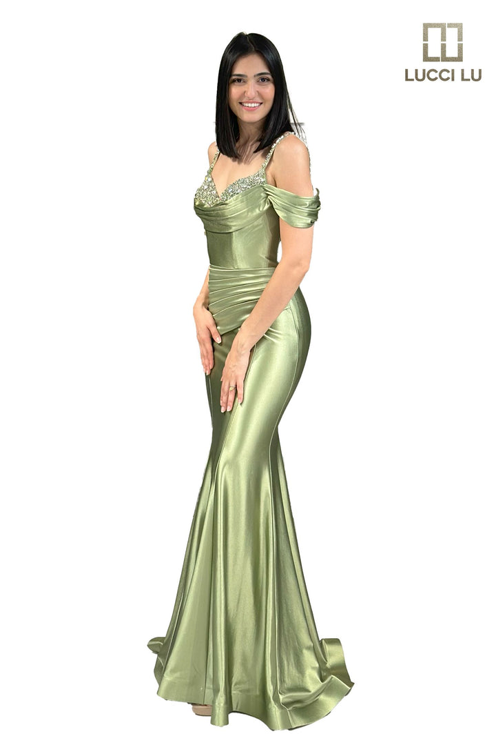 Satin Off Shoulder Mermaid Dress by Lucci Lu 1313