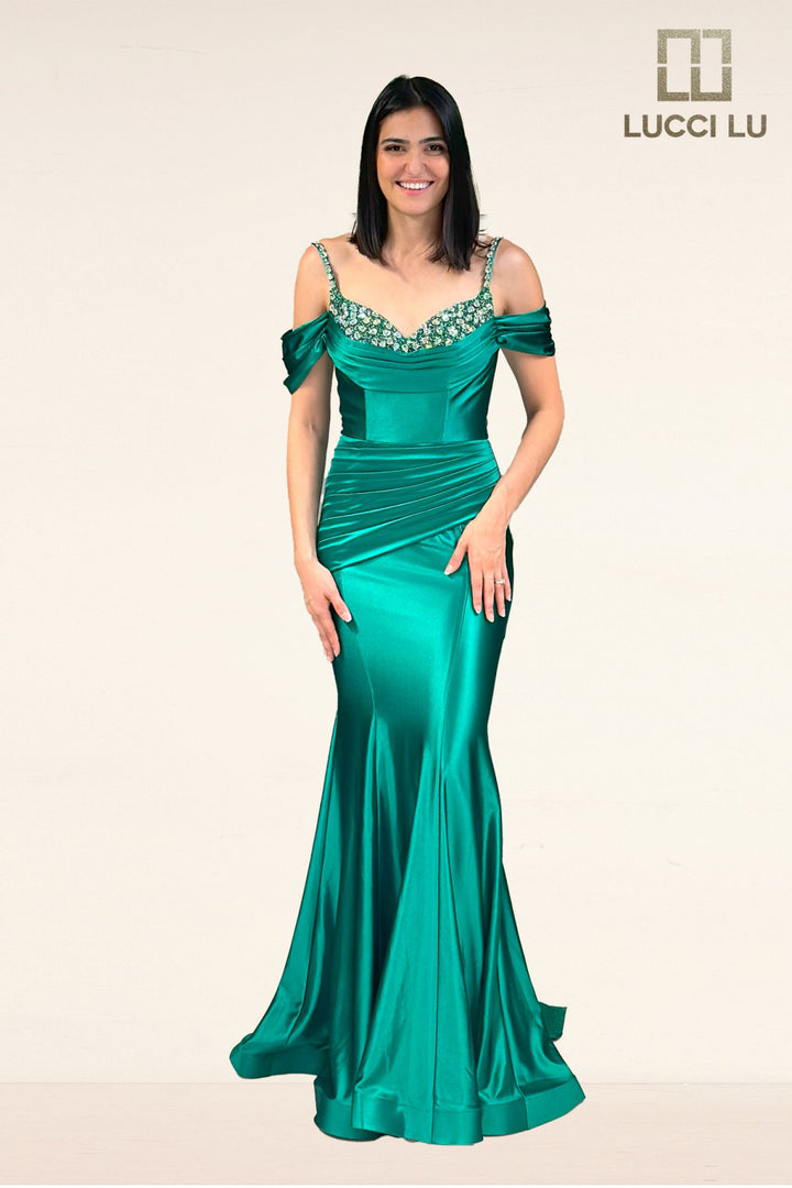 Satin Off Shoulder Mermaid Dress by Lucci Lu 1313