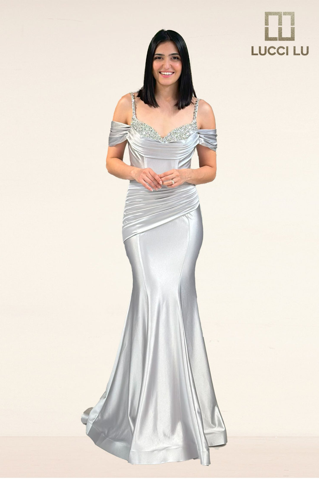 Satin Off Shoulder Mermaid Dress by Lucci Lu 1313