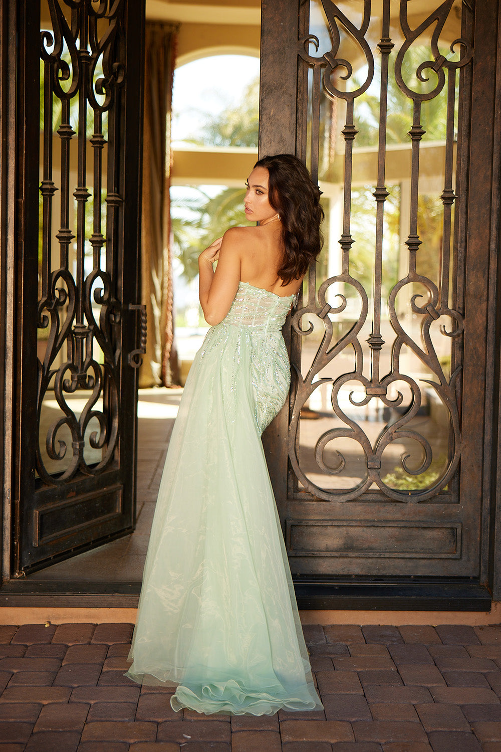 Beaded Off Shoulder Slit Gown by Lucci Lu 1330