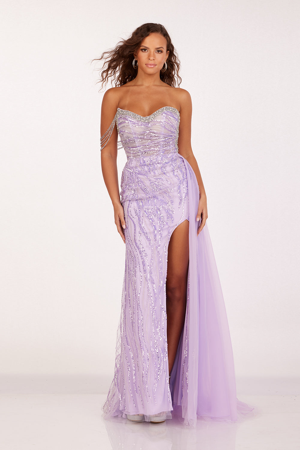 Beaded Off Shoulder Slit Gown by Lucci Lu 1330