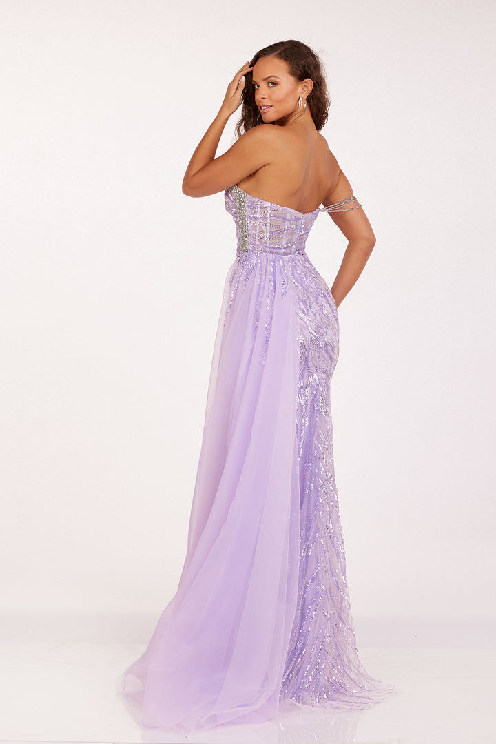 Beaded Off Shoulder Slit Gown by Lucci Lu 1330