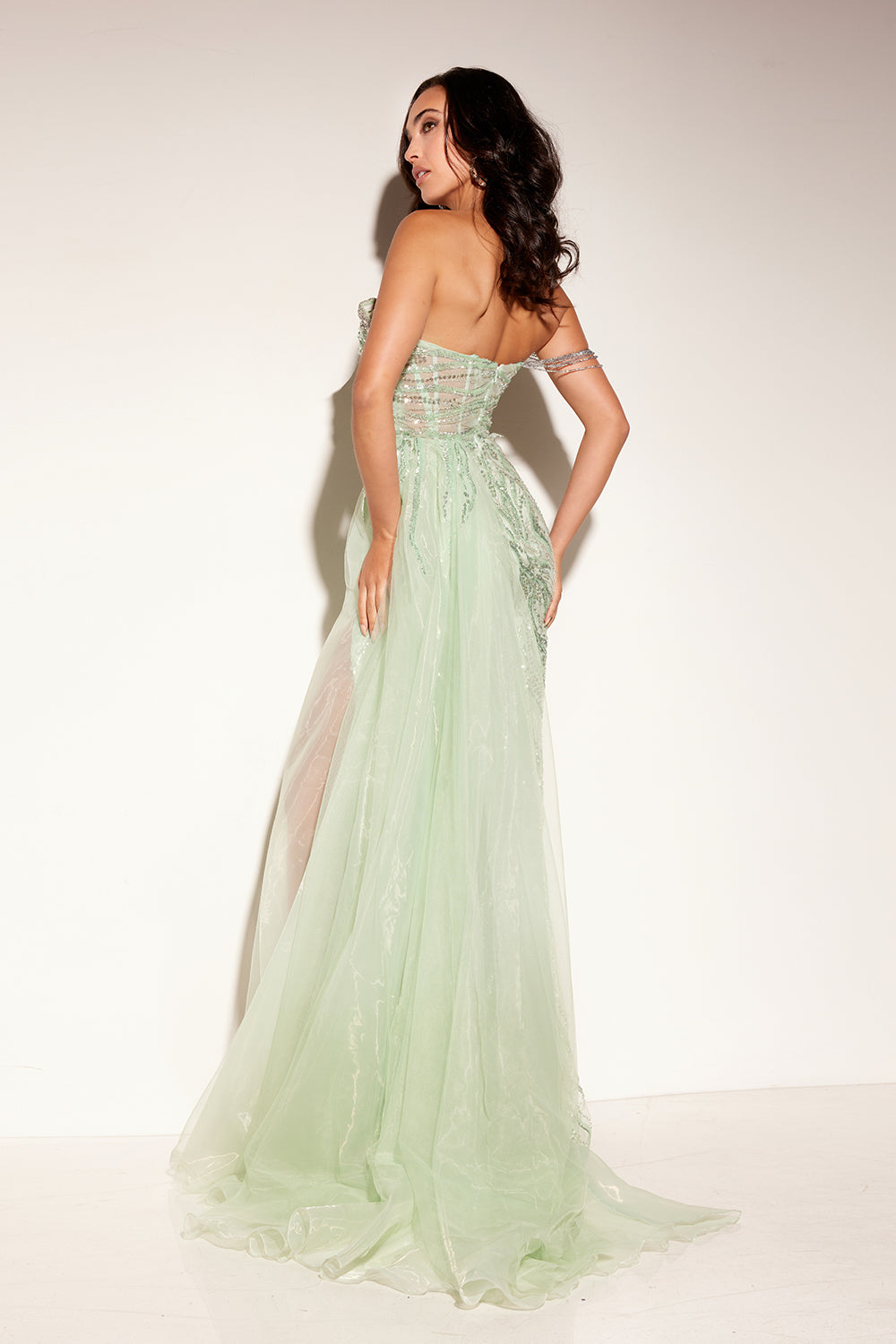 Beaded Off Shoulder Slit Gown by Lucci Lu 1330