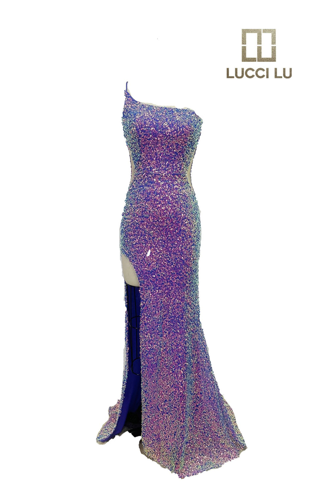 Sequin Fitted One Shoulder Slit Gown by Lucci Lu 1333