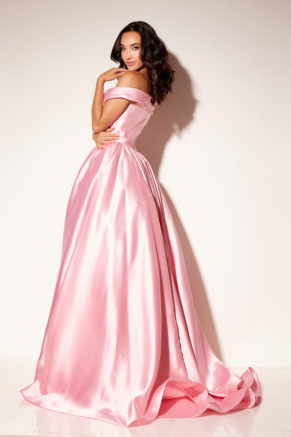 Taffeta Off Shoulder A-line Slit Gown by Lucci Lu 1341