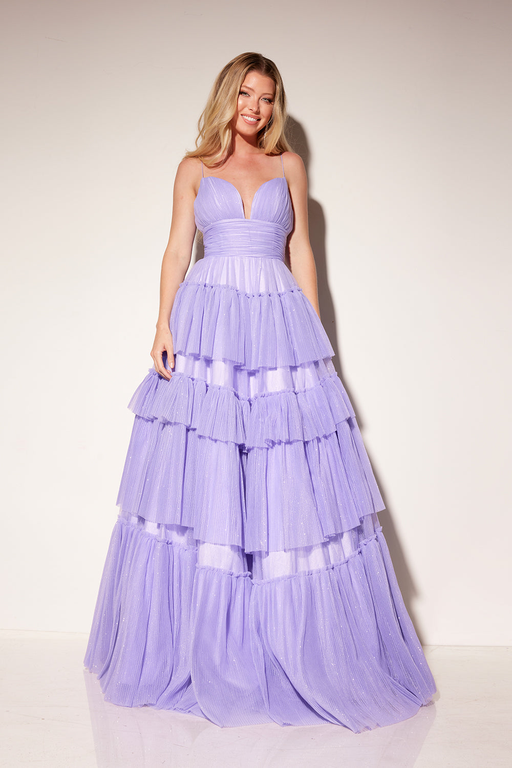 Glitter Sleeveless A-line Tiered Gown by Lucci Lu 1357