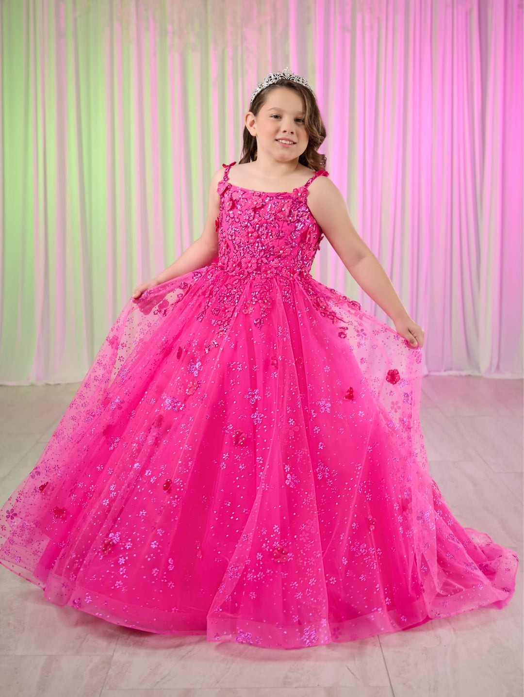 Girls 3D Floral Sleeveless Gown by Tiffany Princess 13758