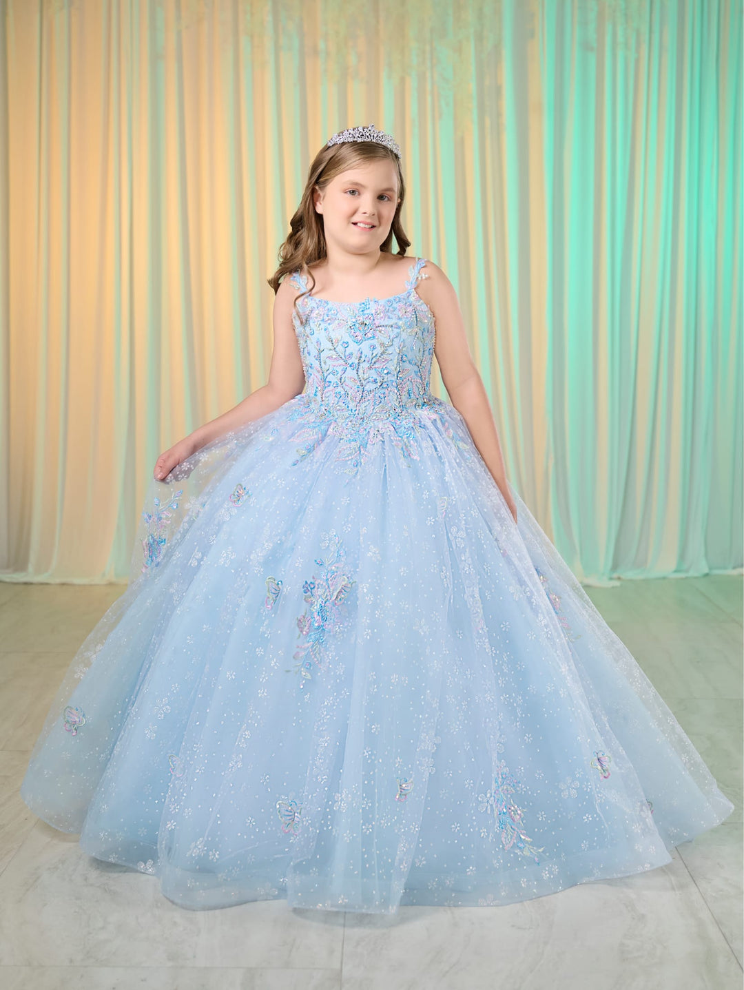 Girls Butterfly Sleeveless Gown by Tiffany Princess 13759