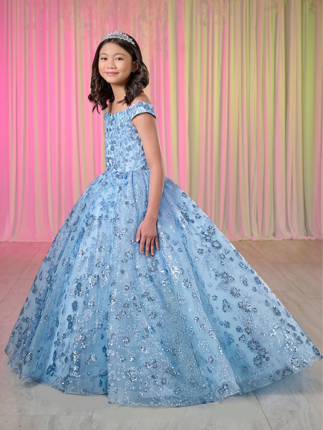 Girls Glitter Print Gown by Tiffany Princess 13762