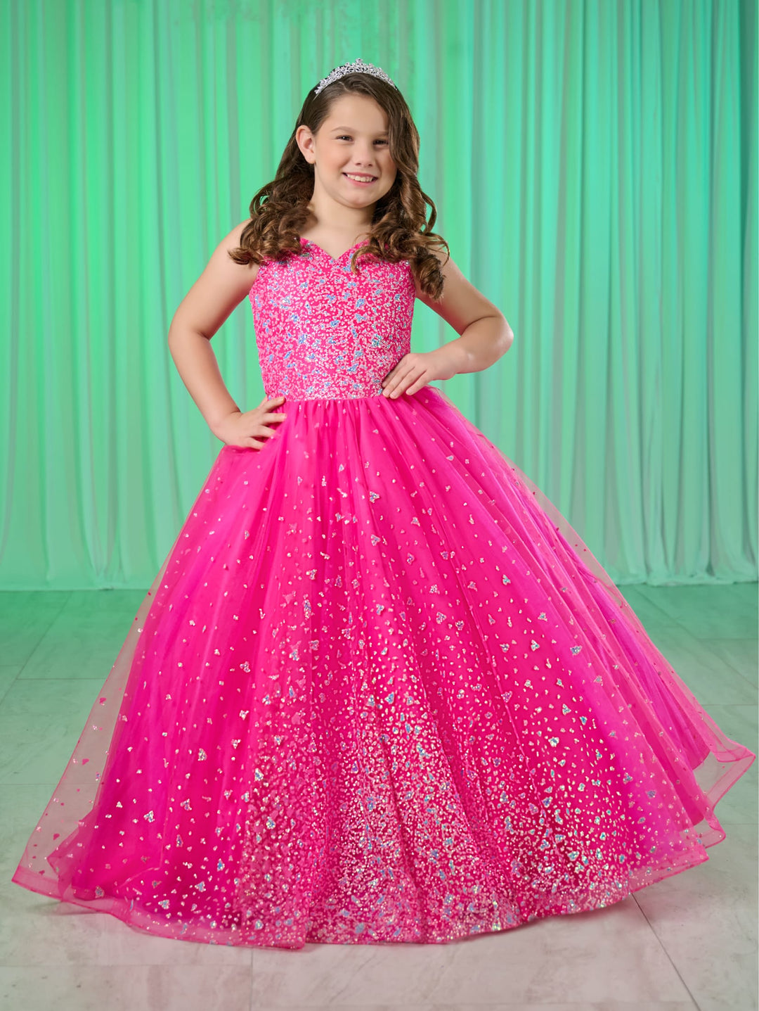 Girls Glitter V-Neck Gown by Tiffany Princess 13767