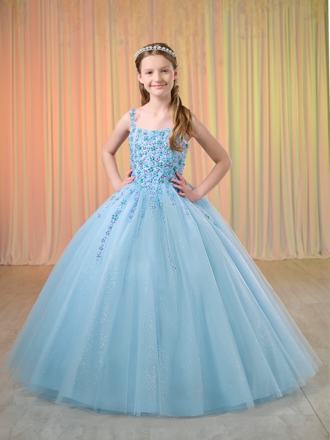 Girls Beaded Glitter Gown by Tiffany Princess 13769