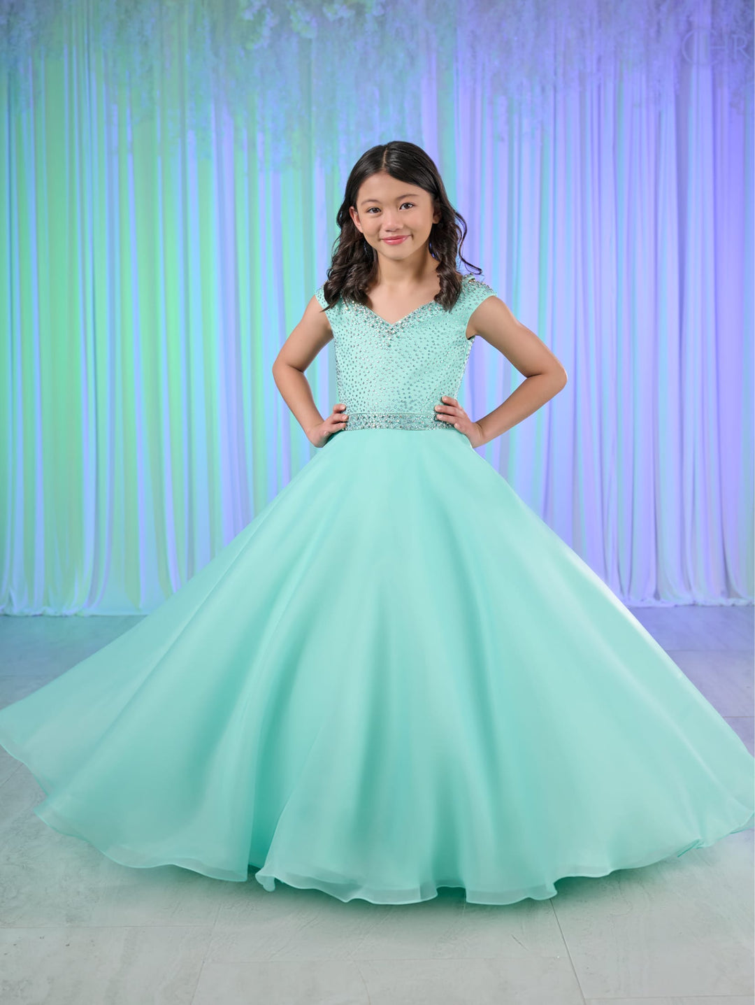 Girls Cap Sleeve Gown by Tiffany Princess 13771